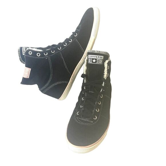 Converse All Star Hi Top Black Suede Womens Size 9 Lace Up Shoes Faux Fur Lining - Picture 1 of 11